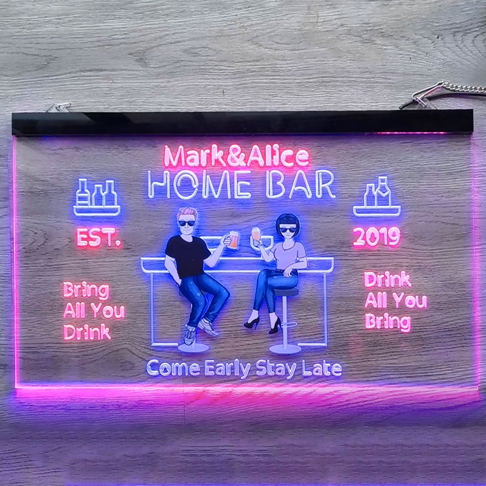 Personalized Words Home Bar Husband Wife - Couple Gift Acrylic LED Neon Light Sign