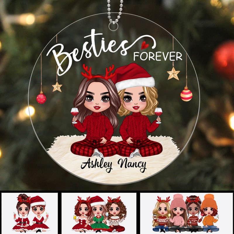 Doll Besties Christmas Checkered Pants Personalized Custom Acrylic Ornament
