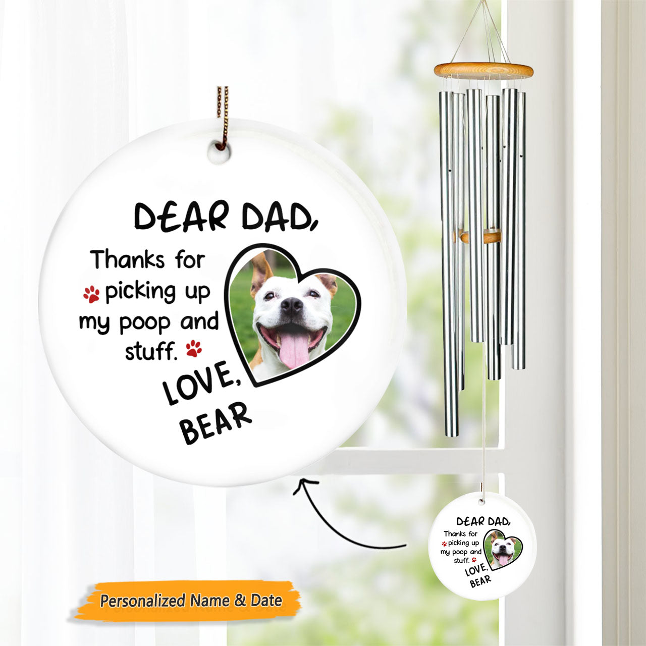 Best Dog Dad Ever Photo Personalized Circle Wind Chime