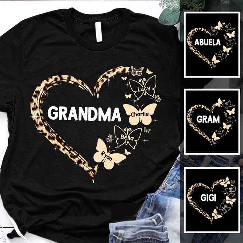Leopard Mom Grandma Heart Personalized Shirt
