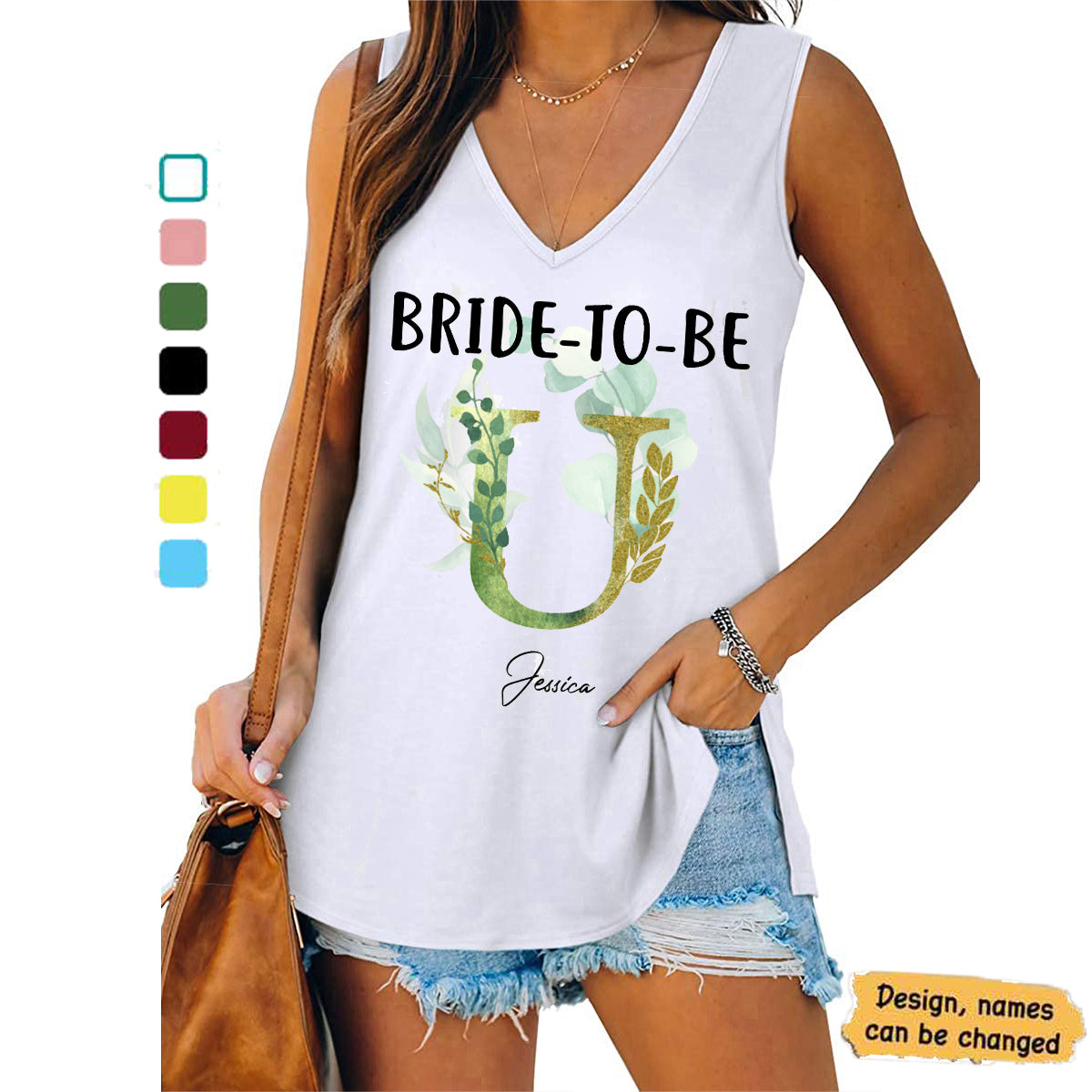 Bridal Shower Gift Bride & Bridesmaids Initial Floral Bachelorette Party Gift Personalized Women Tank Top V Neck Casual Flowy Sleeveless