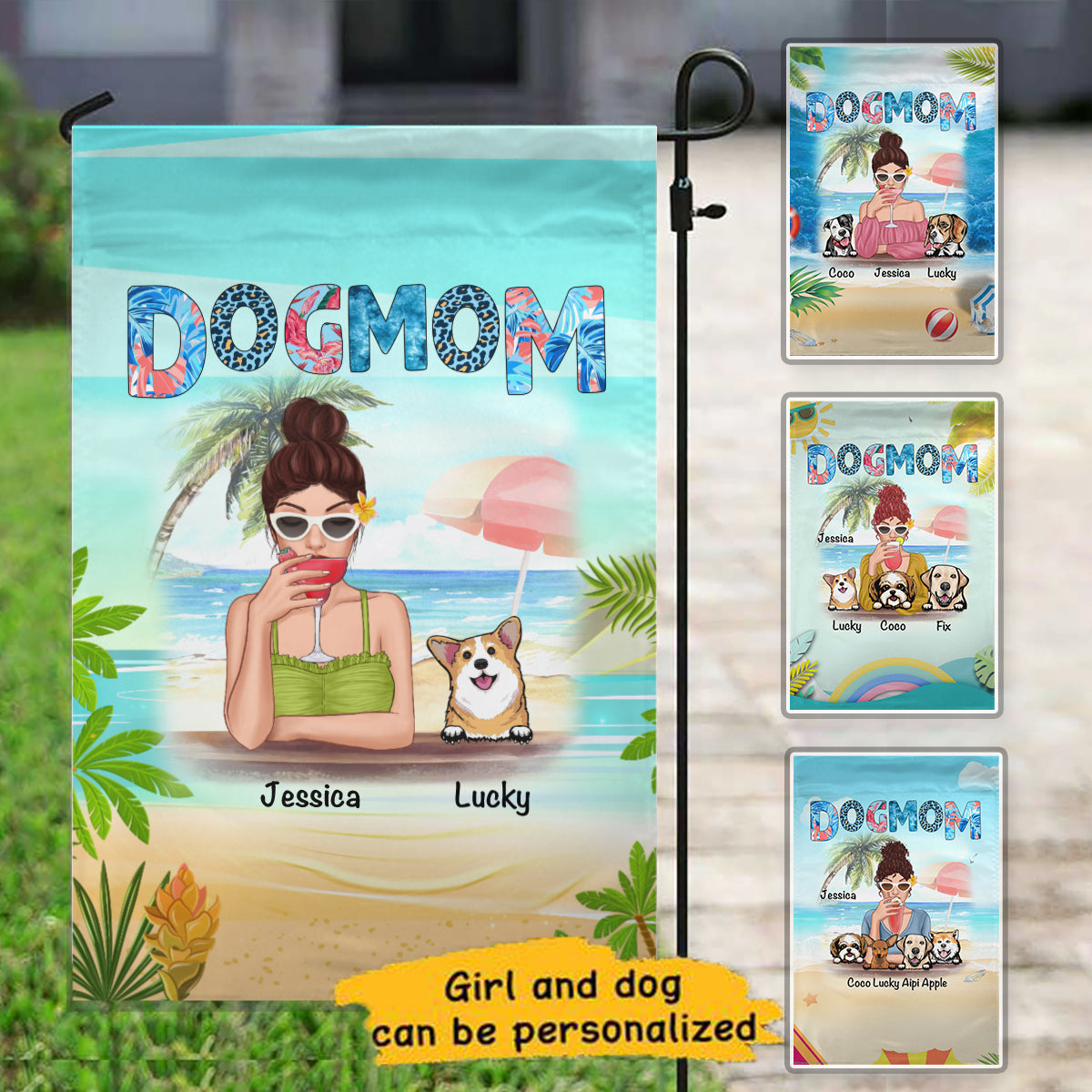 Dog Mom Summer Patterned Personalized Names & Designs Garden Flag