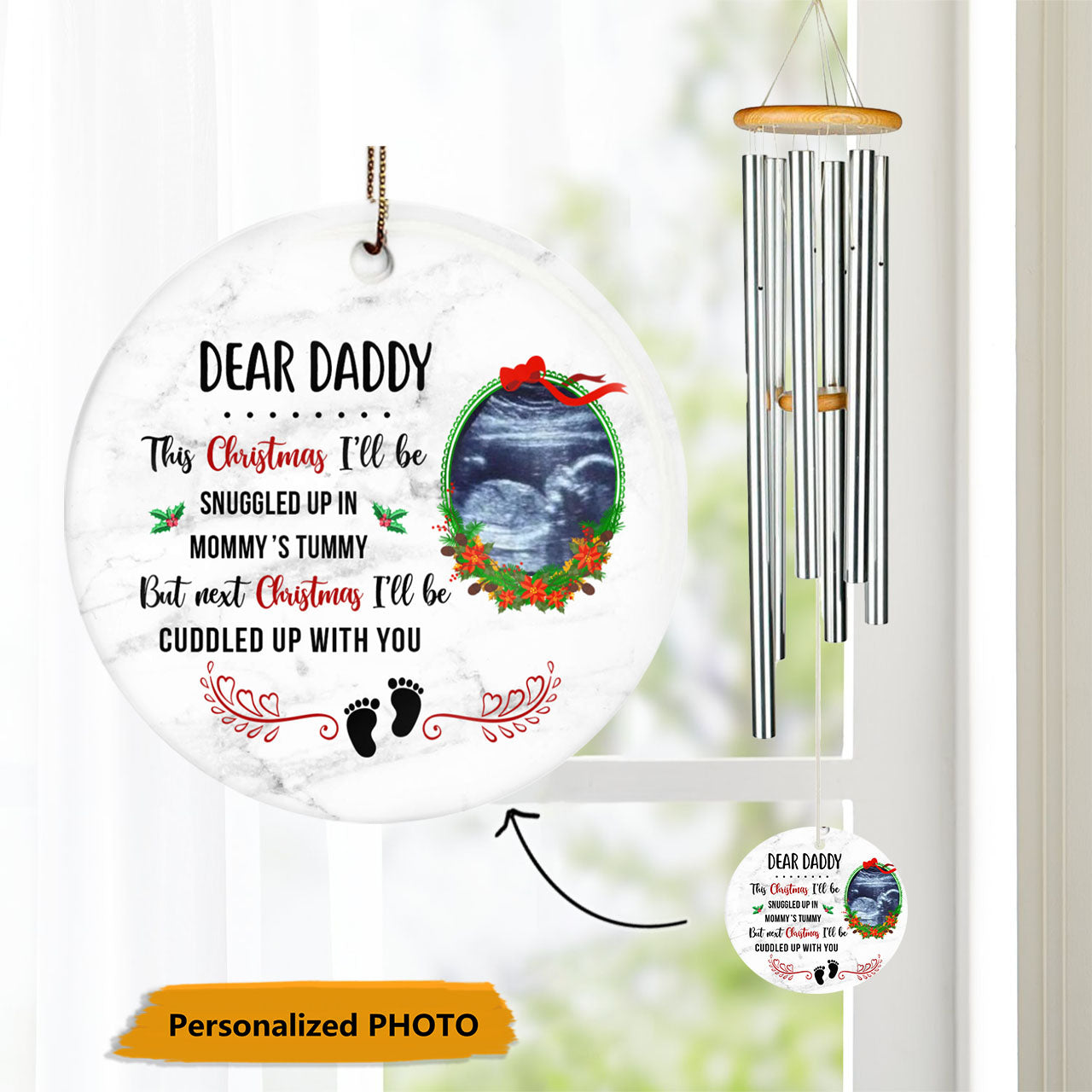 Dear Daddy Ultrasound Baby Personalized Wind Chime