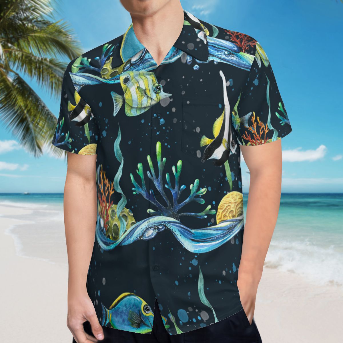 Fish With Seawaves Hawaiian Shirts No.26LJJW