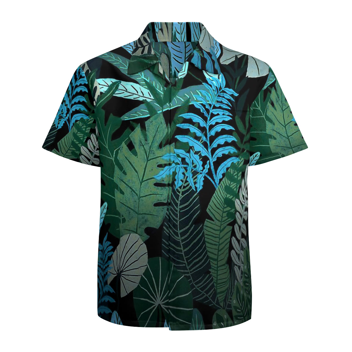 ブルー トロピカル ジャングル 夜のグラフィック ハワイアンシャツ No.2DJT96