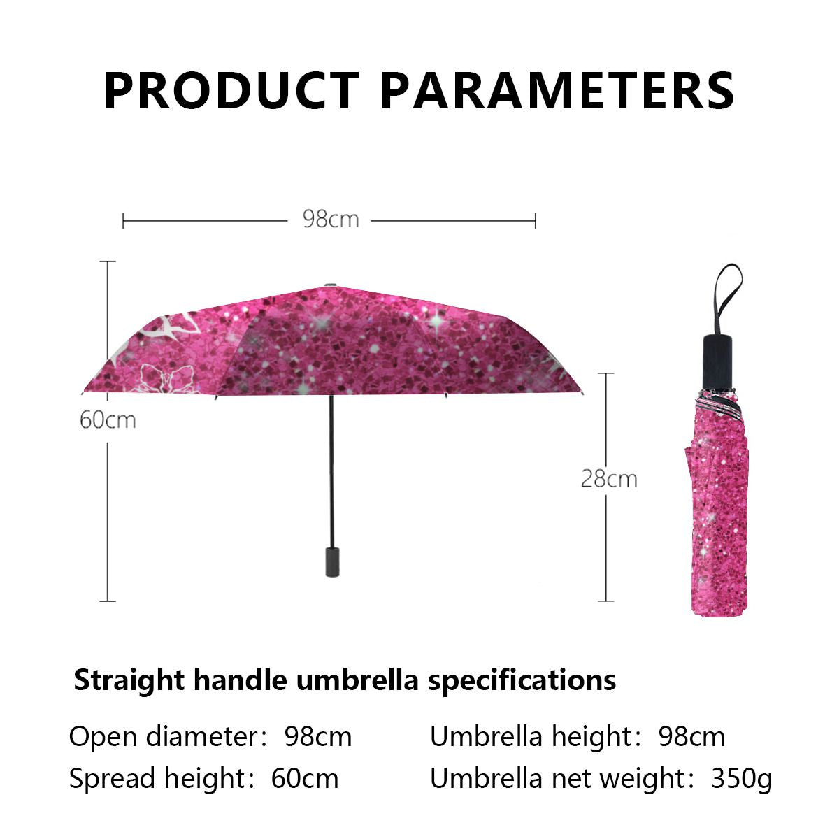 Snowflakes On Glitter Pink Id454 Brushed Polyester Umbrella No.2NPXJF