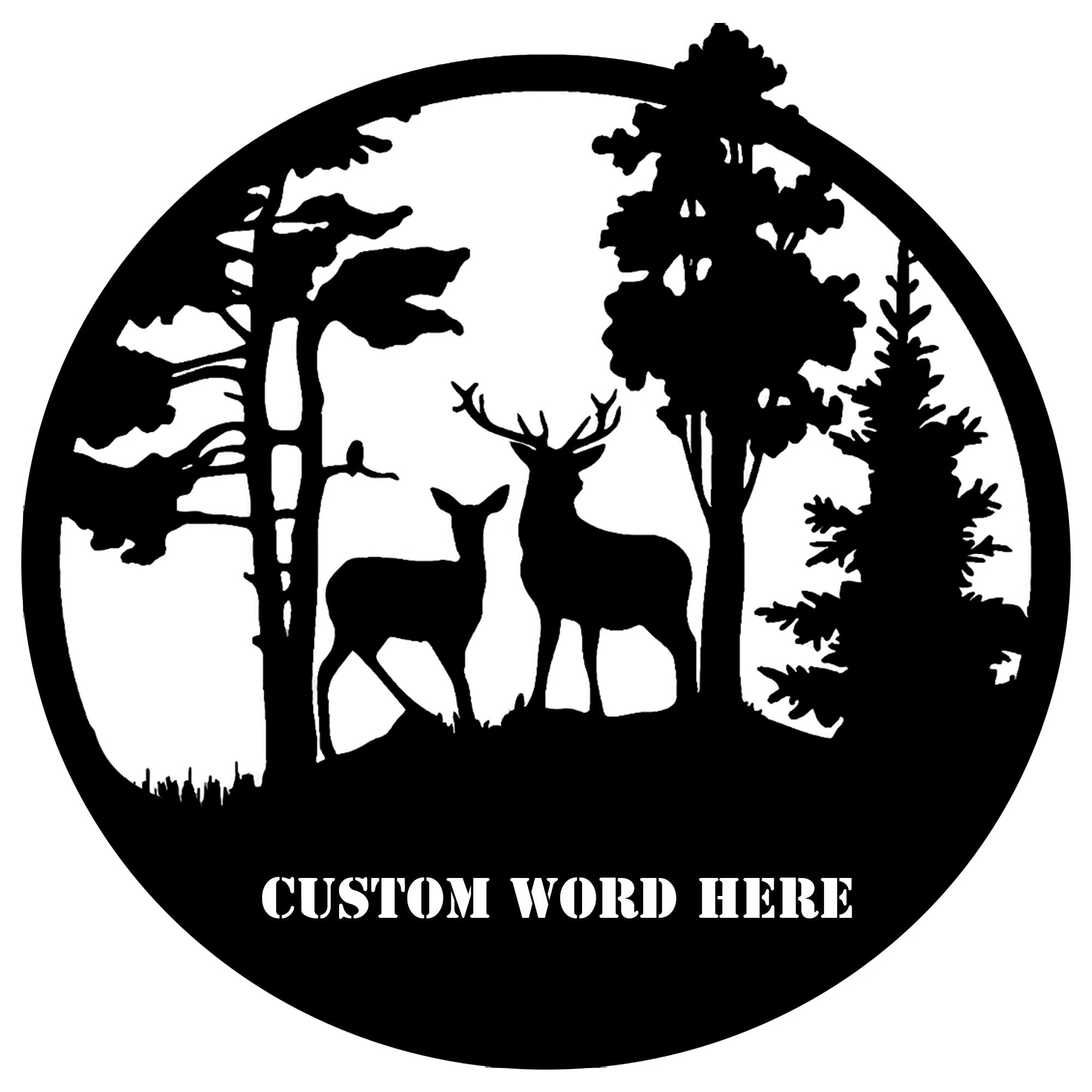 Personalized Deer Tree Metal Sign, Custom Name Metal Sign