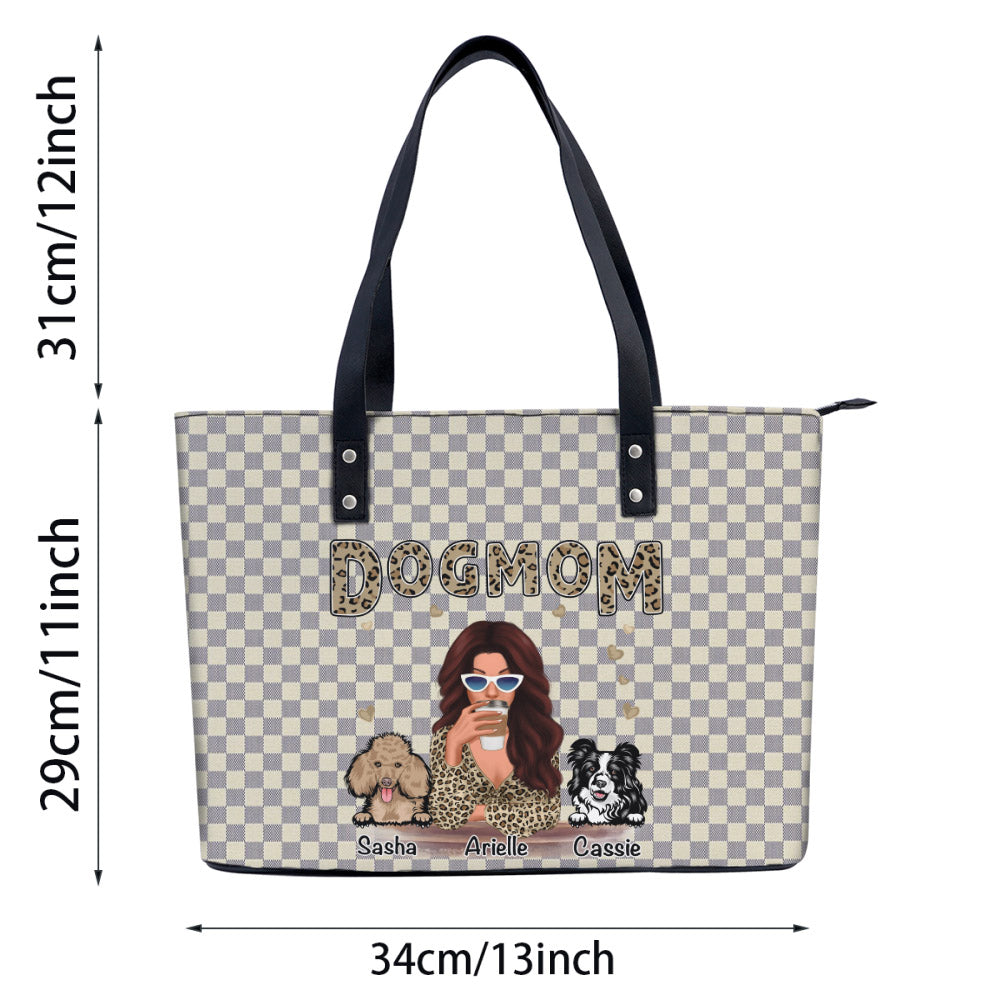 Leopard Shirt Dog Mom Personalized Soft Leather Tote Shoulder Bag, Big Capacity Handbag