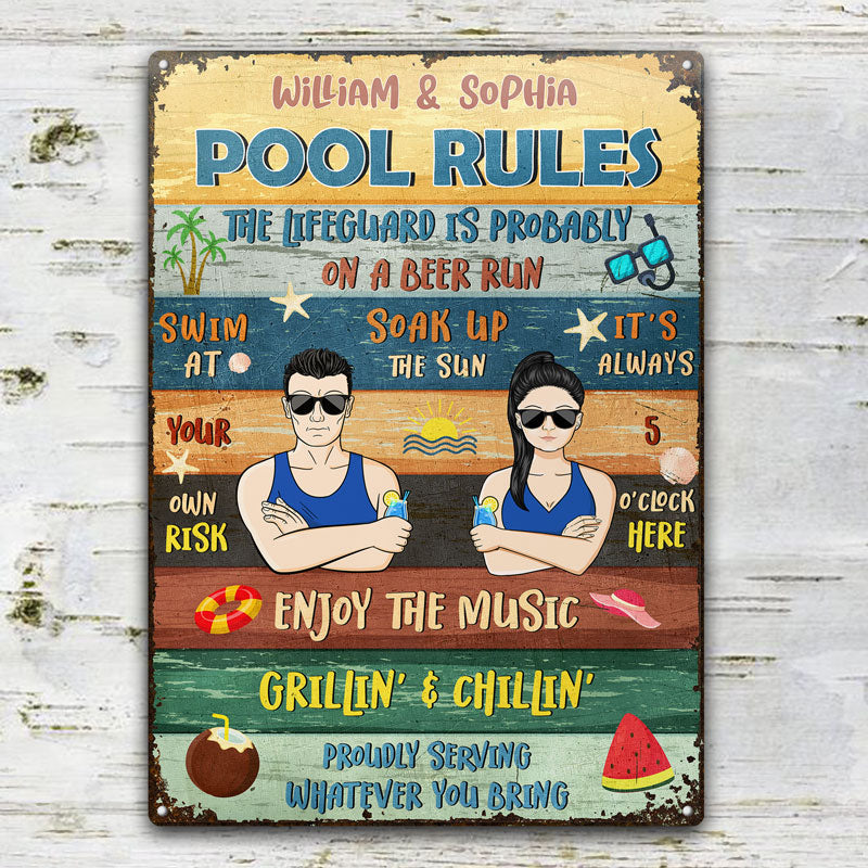 Family Couple Pool House Rules - Personalized Custom Classic Metal Signs
