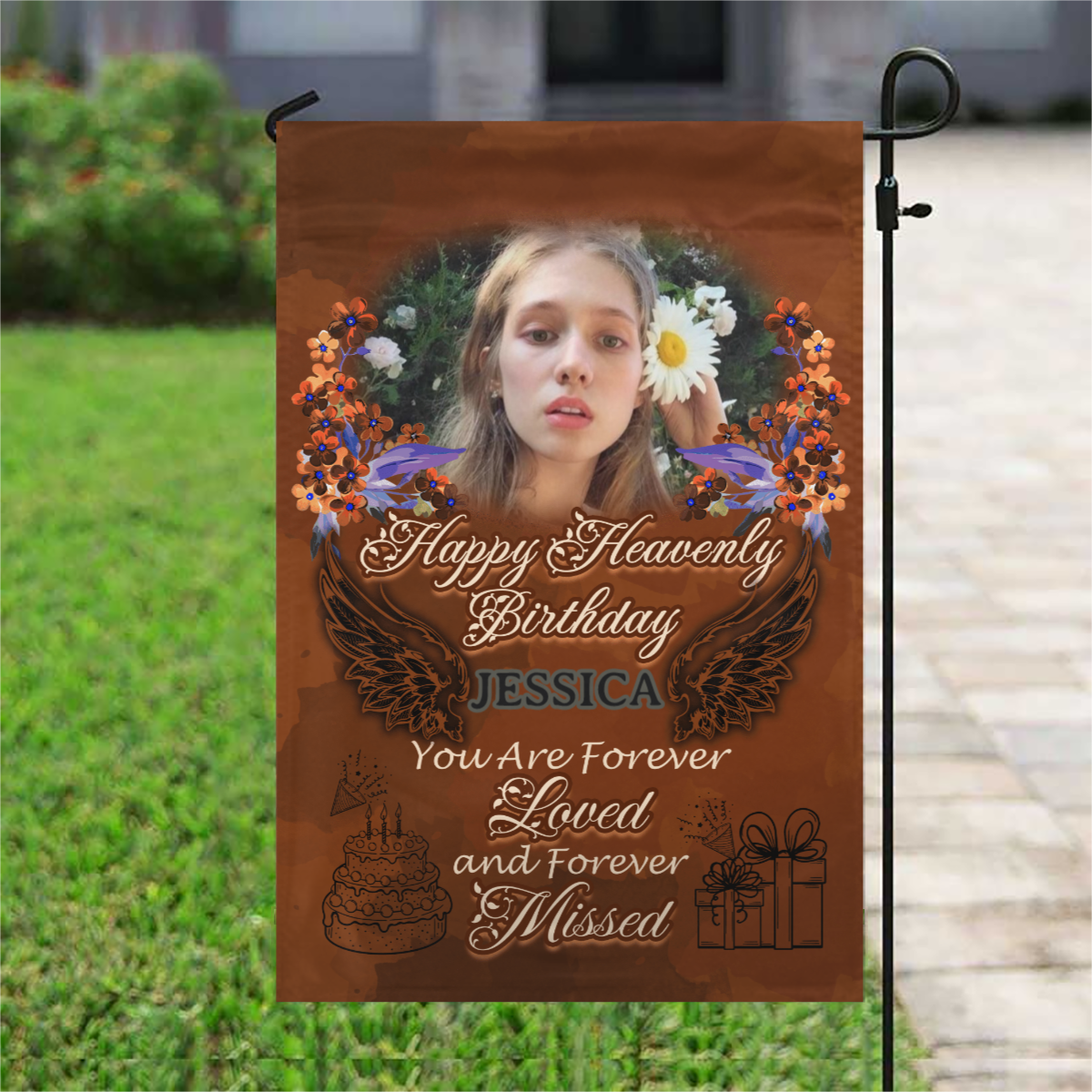 Happy Heavenly Personalized Photo Memorial Garden & House Flag