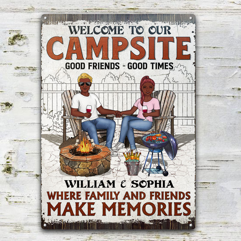 Patio Grilling Where Family And Friends Make Memories Couple Husband Wife - Backyard Sign - Personalized Custom Classic Metal Signs