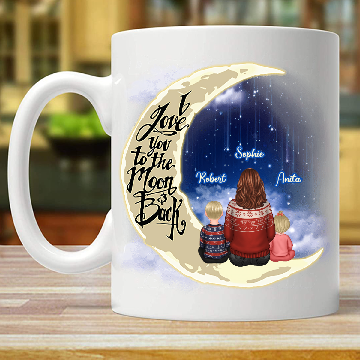 Parents Grandparents and Kids On Moon Personalized Mug