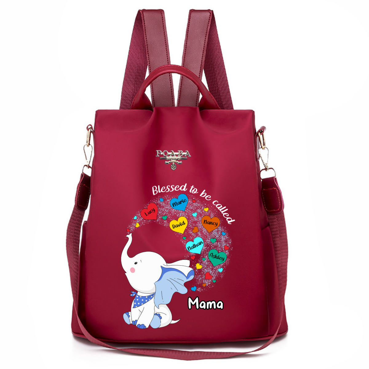 Elephant Mama Sprays Hearts Personalized Backpack