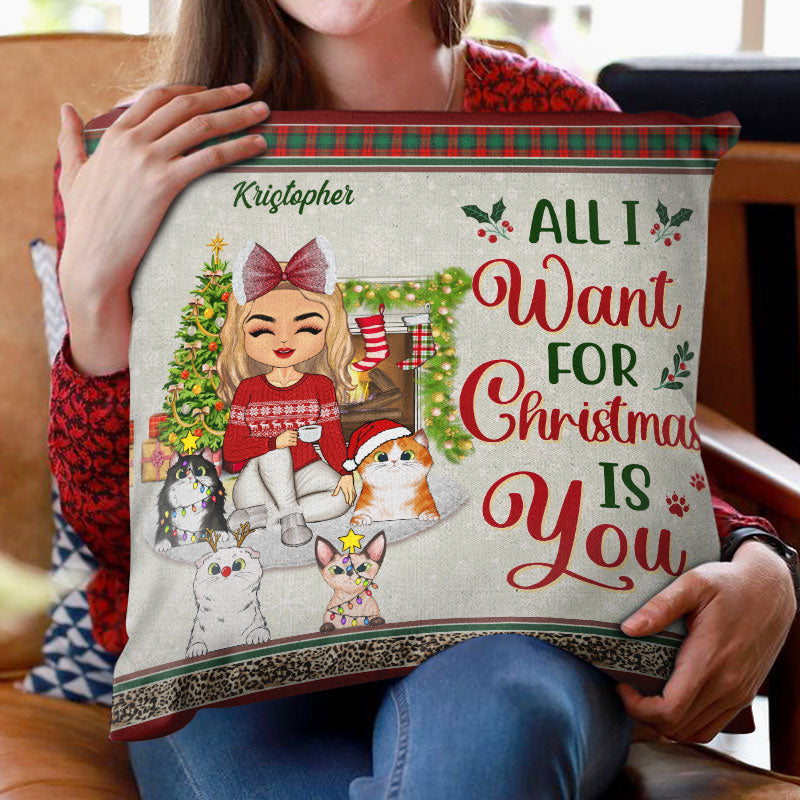 Just A Girl Boy Who Loves Cats And Christmas - Christmas Gift For Cat Lovers - Personalized Custom Pillow