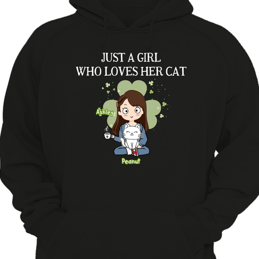 Just A Girl Loves Her Cat Shamrock  Hoodie Sweatshirt