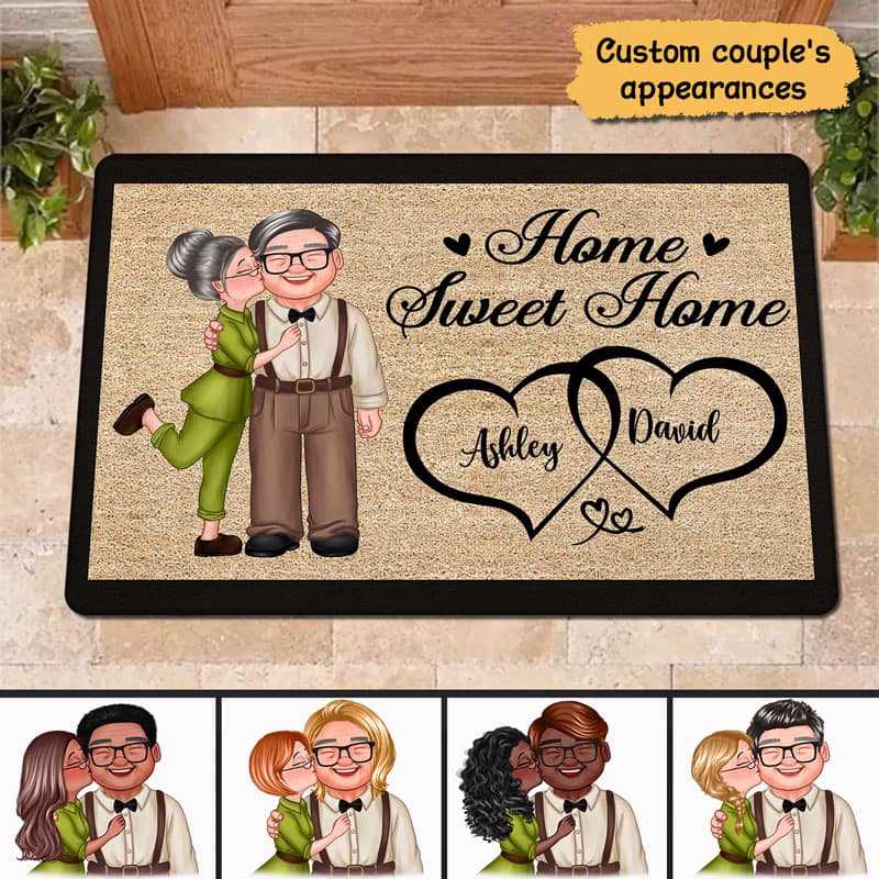 Home Sweet Home Happy Couple Valentine Gift Personalized Doormat