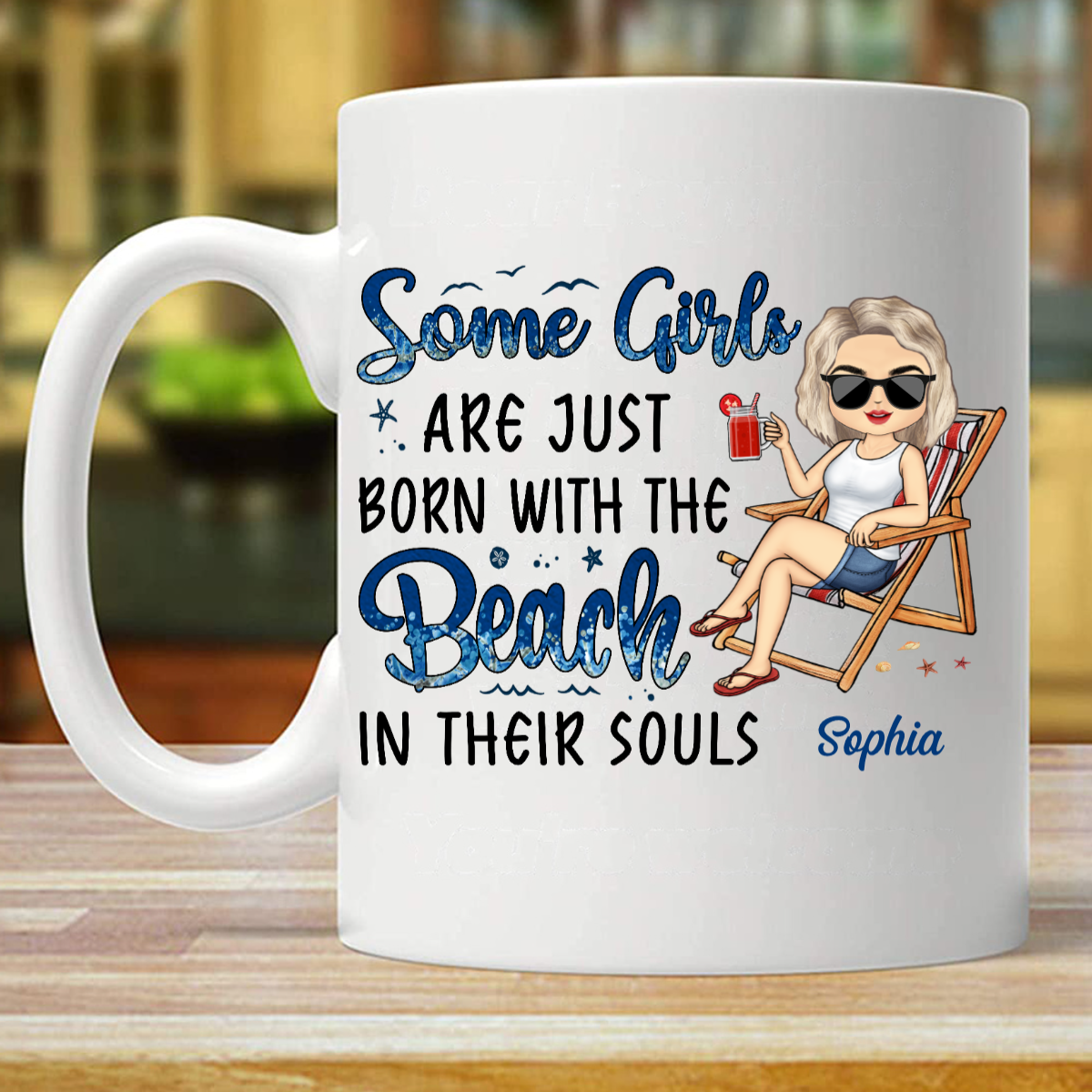 Some Girls Are Just Born With The Beach In Their Souls - Personalized Custom Personalized Mug (Double-sided Printing)