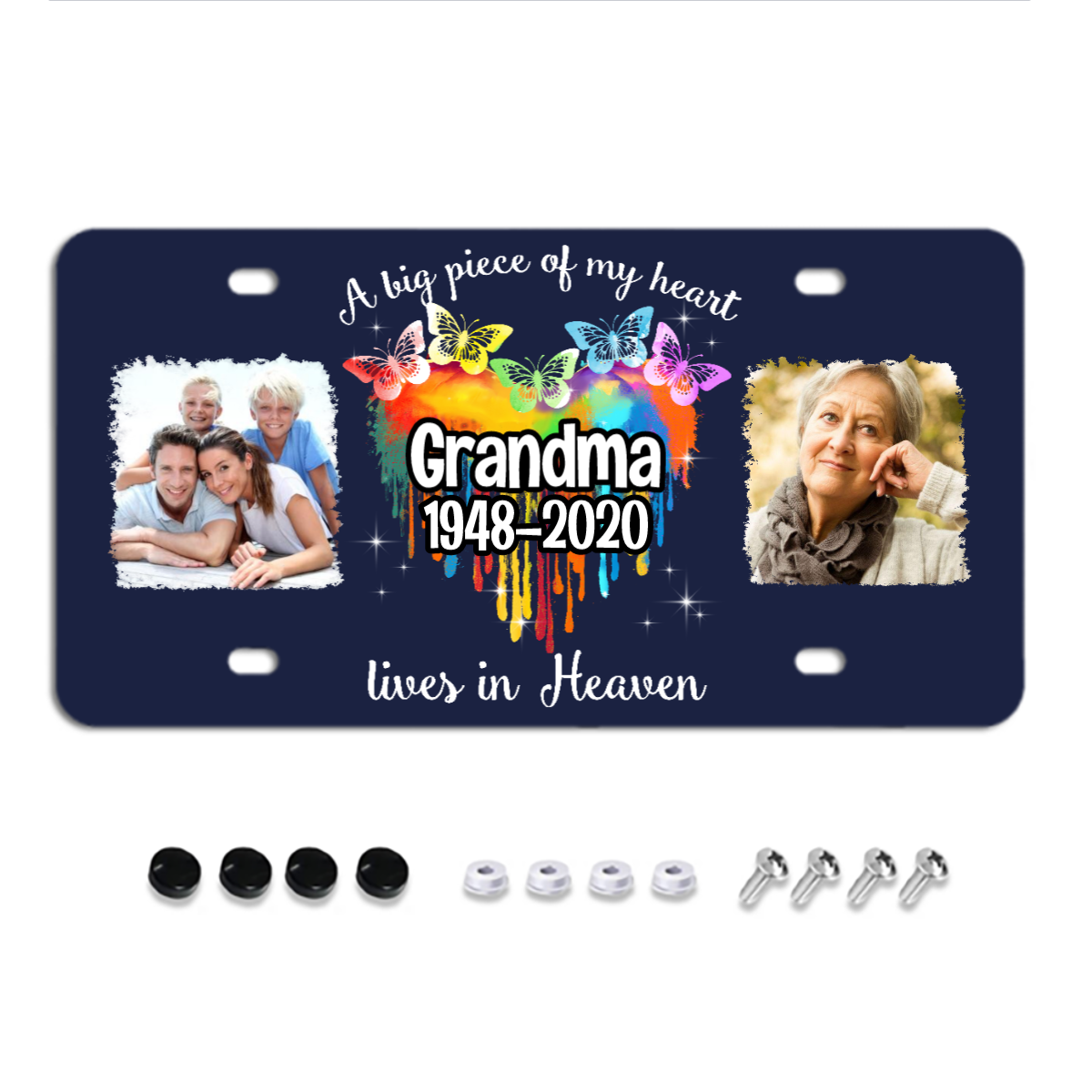 Colorful Butterfly Melting Heart Memorial Personalized Photo License Plates