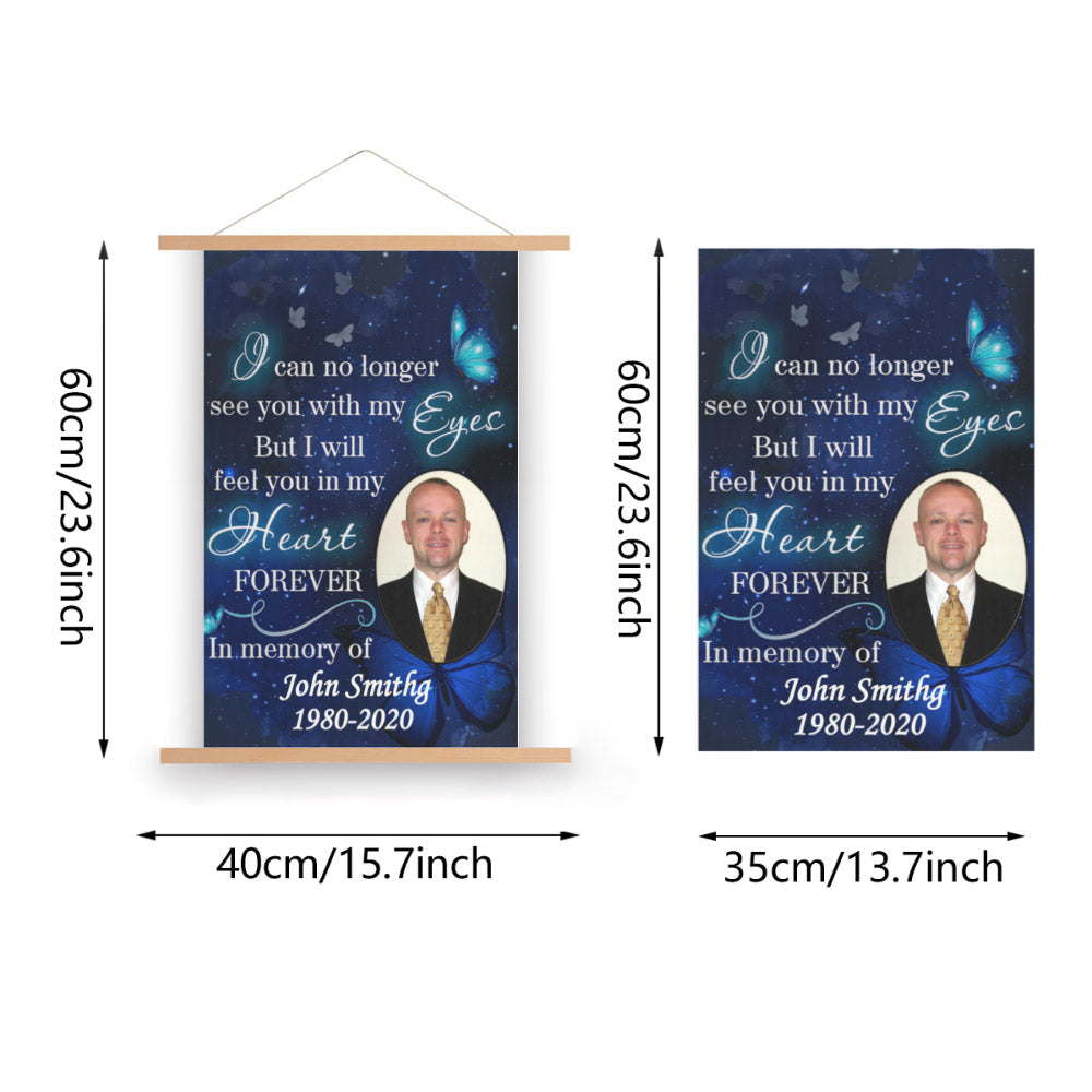 Forever in our Hearts Cross Personalized Photo Memorial Scroll Painting With Wooden Poster Hanger