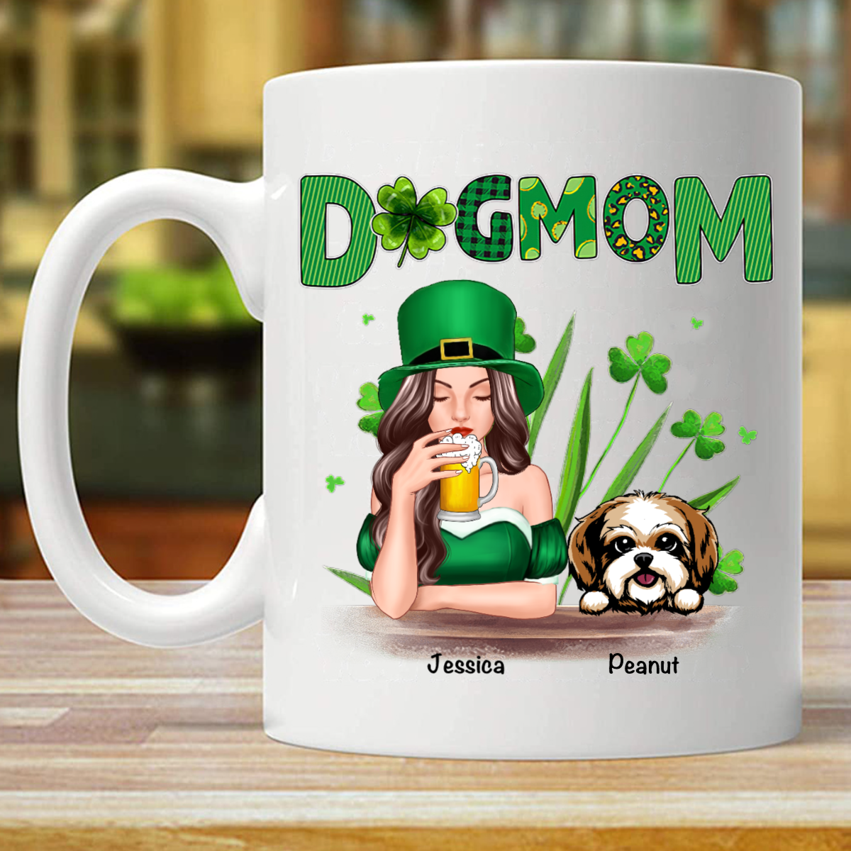 Dog Mom St. Patrick Day 名入れマグカップ (両面印刷)