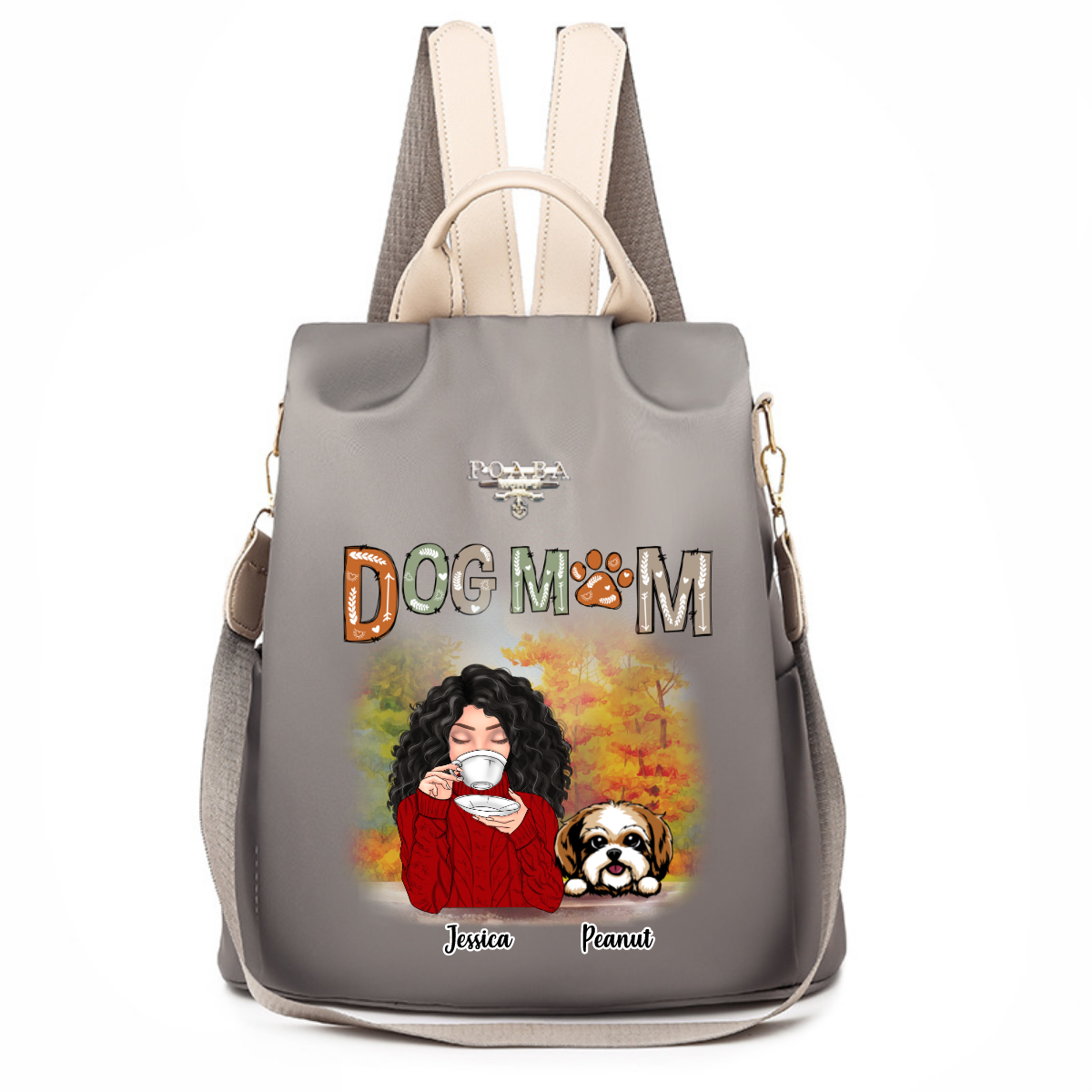 Fall Season Coffee Girl Dog Mom Personalized Backpack