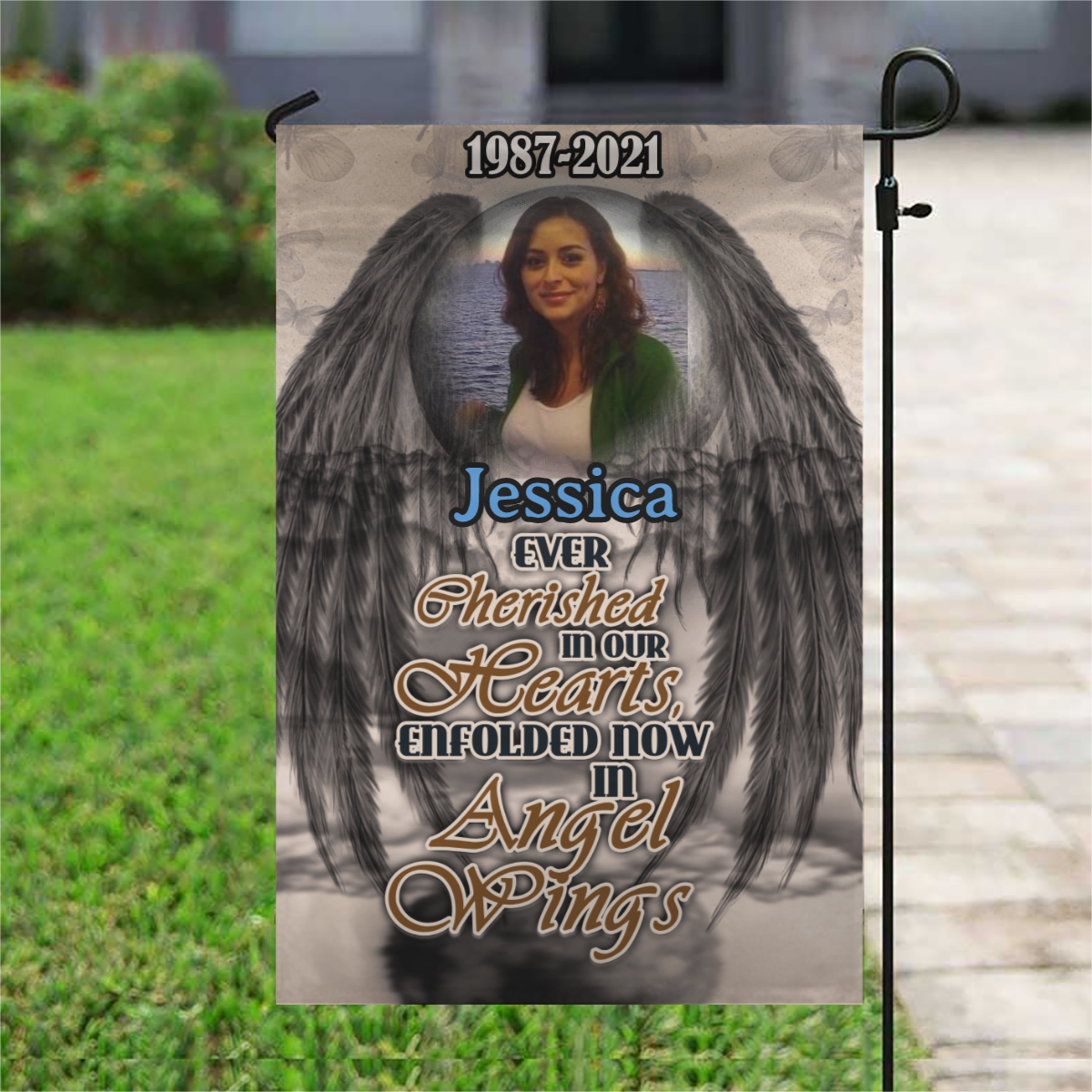 In Angel Wings Personalized Photo Memorial Garden & House Flag