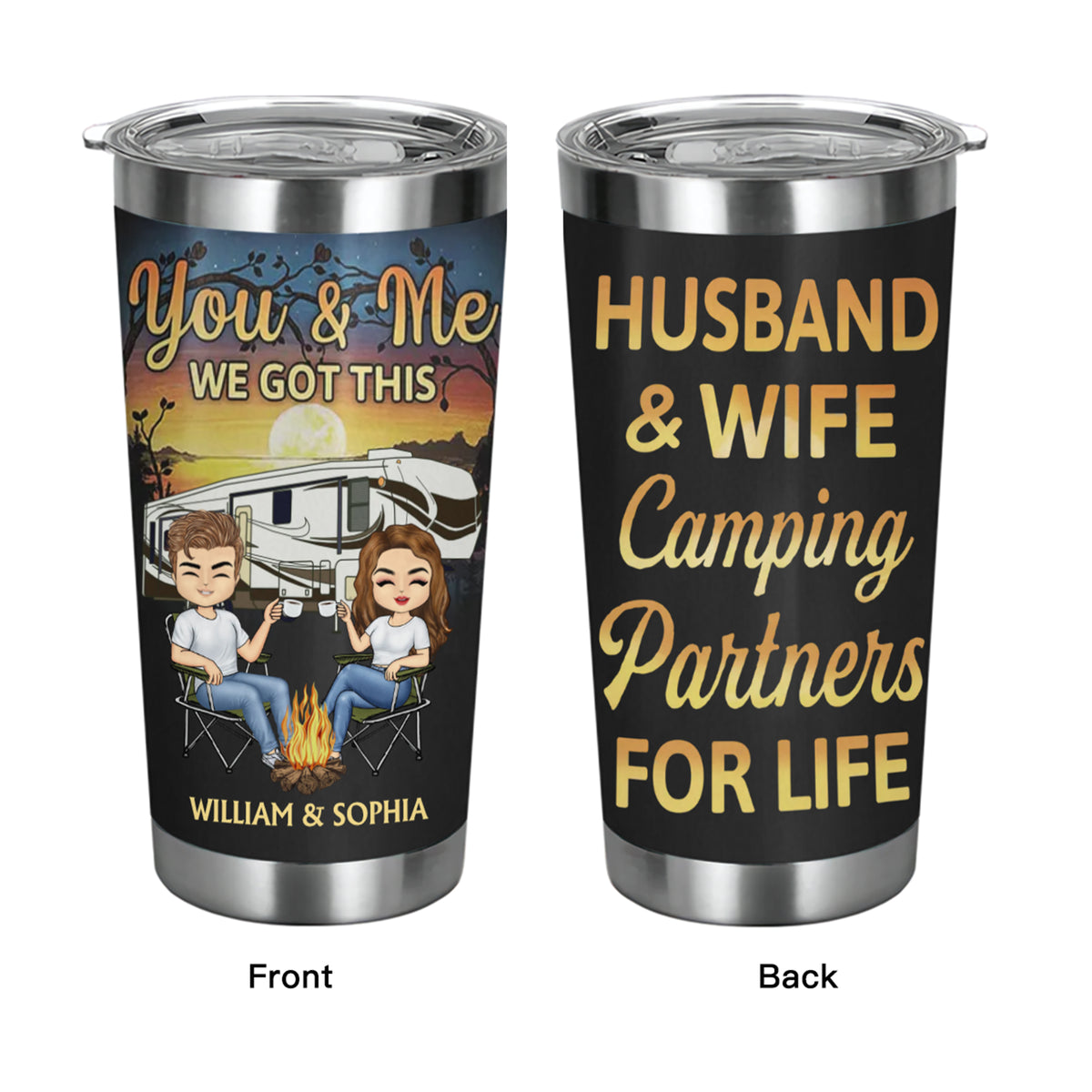 Personalized Couple Camping Tumbler Let's Sit By The Campfire And