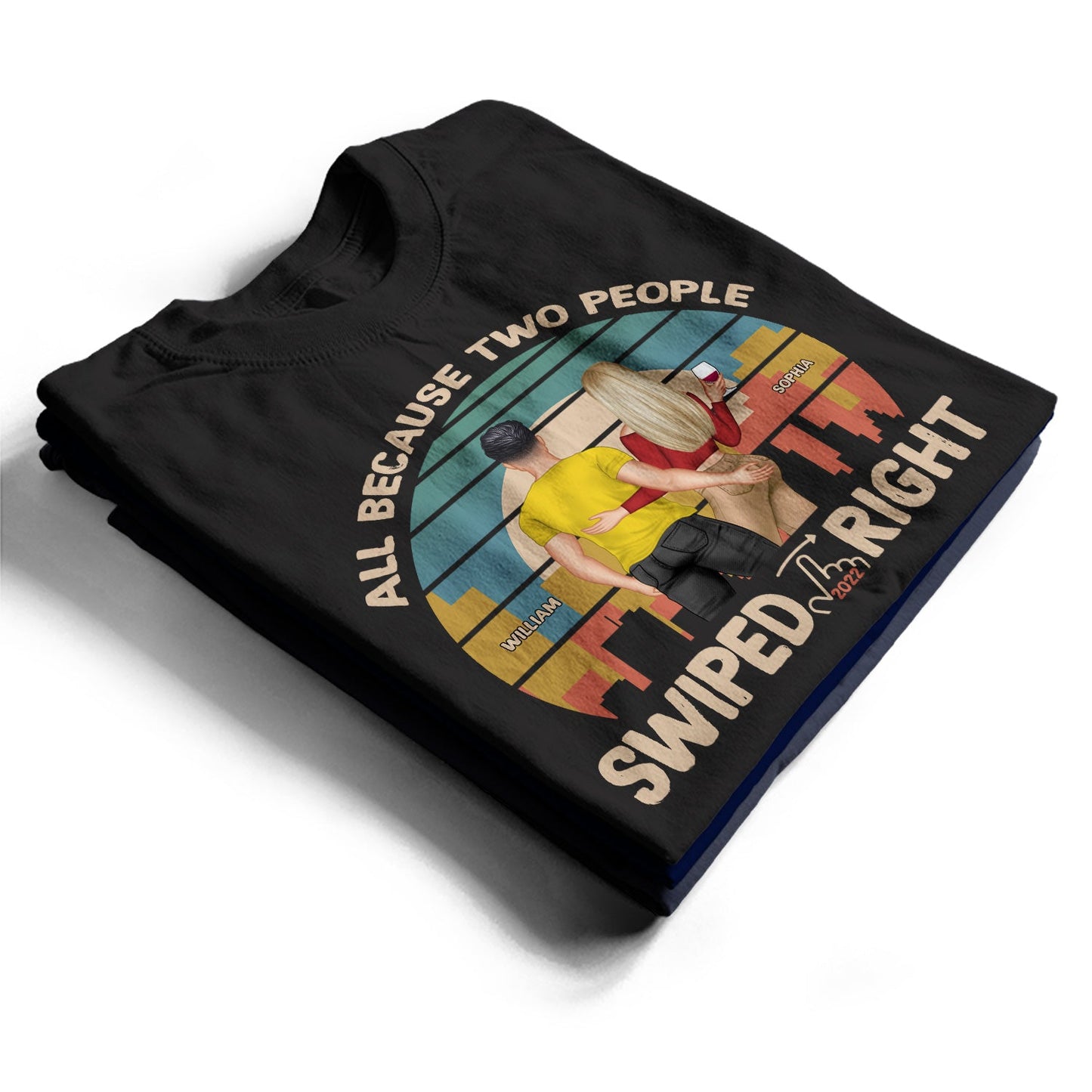 Retro Swiped Right Dark - Gift For Couples - Personalized Custom T Shirt