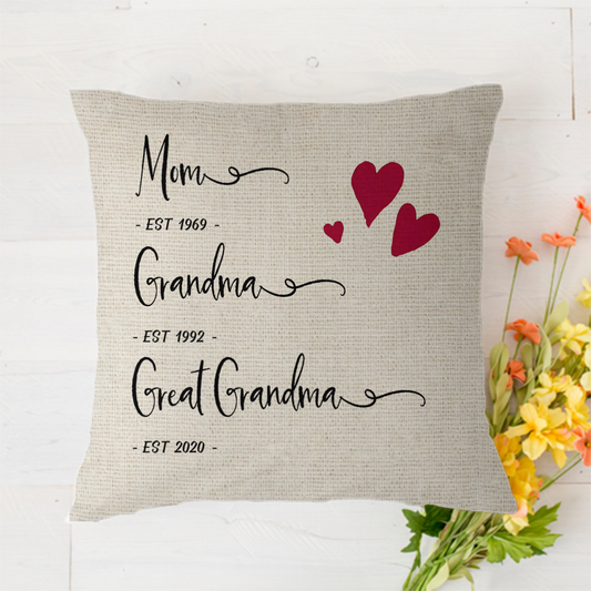 Mom, Grandma, Great Grandma established Personalized Polyester Linen Pillow