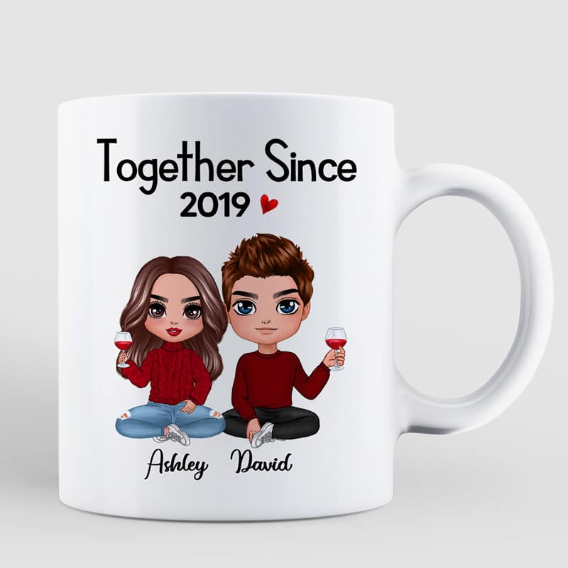 Doll Couple Sitting Gift For Him For Her Personalized Mug