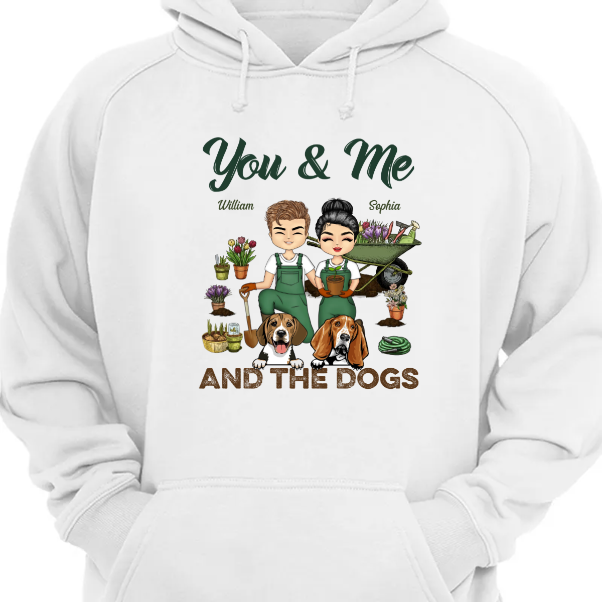 Garden Couple You &amp; Me And The Dogs - カップルや愛犬家へのギフト - パーソナライズされたカスタム パーカー スウェットシャツ
