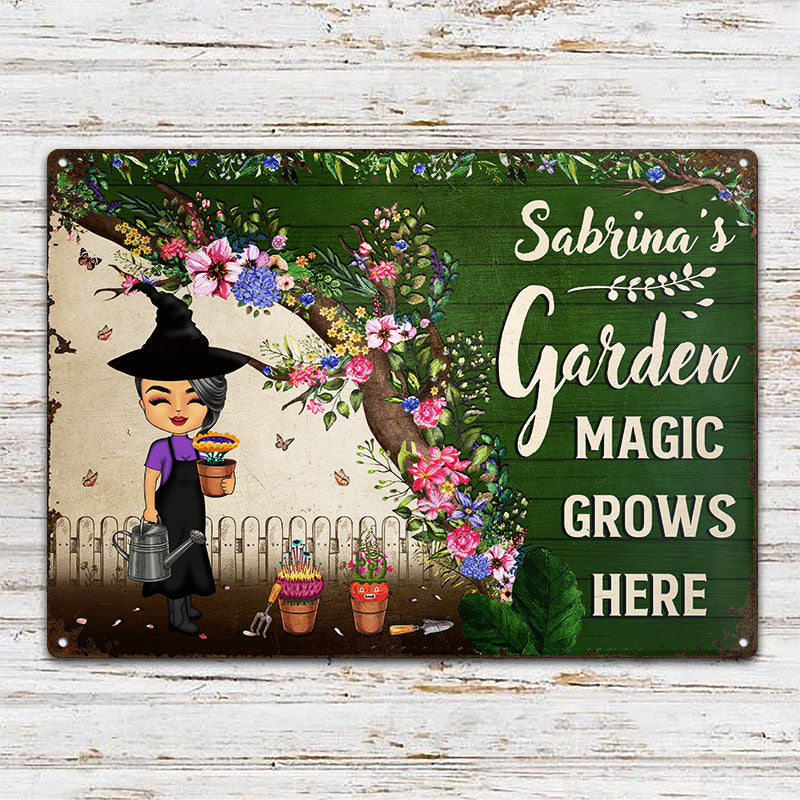 Magic Grows Here Witch - Garden Decoration - Personalized Custom Classic Metal Signs