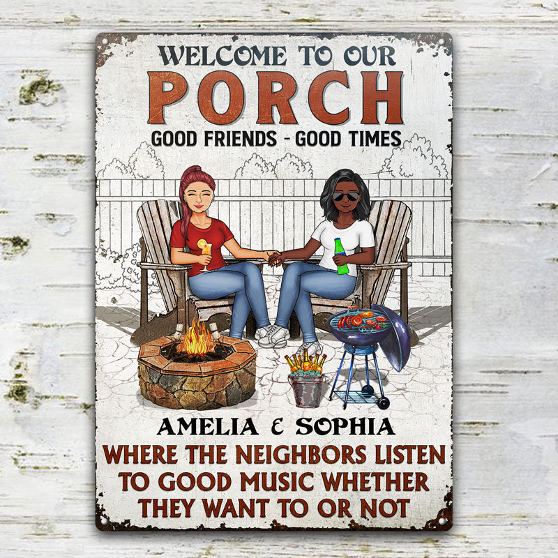 Patio Grilling Family Couple Listen To The Good Music - Backyard Sign - Personalized Custom Classic Metal Signs