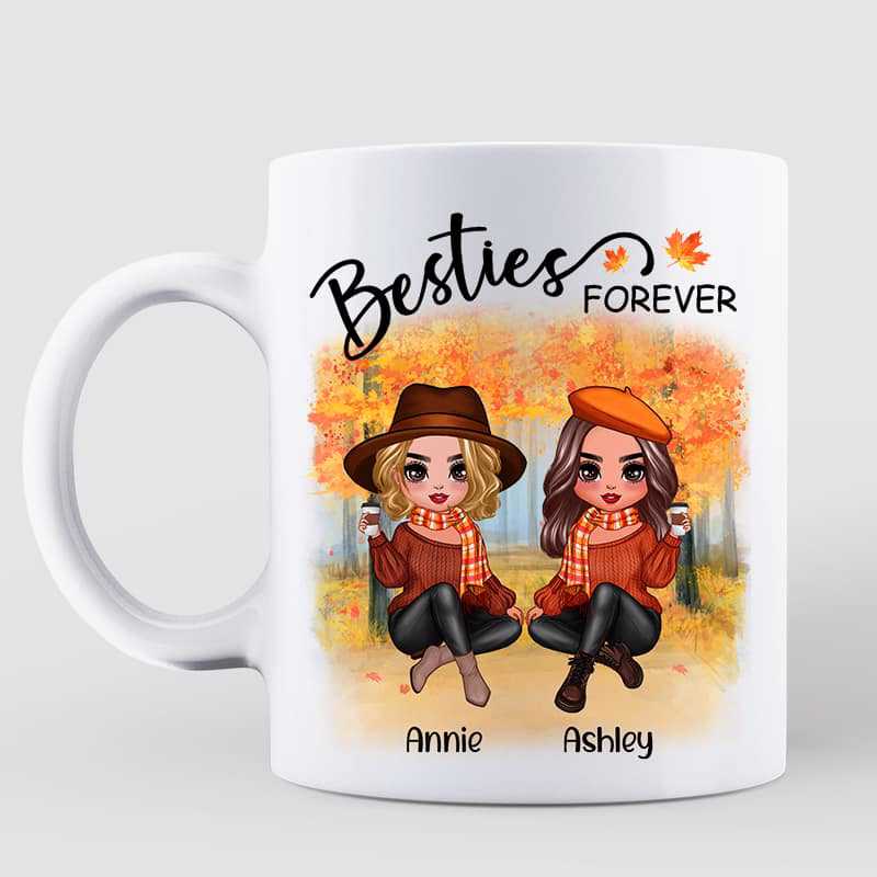 Doll Best Friends Besties Sitting Fall Season Personalized Mug