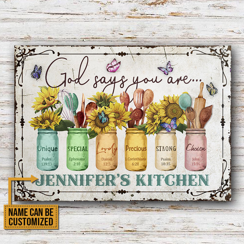 Personalized Butterfly Kitchen God Says Customized Classic Metal Signs