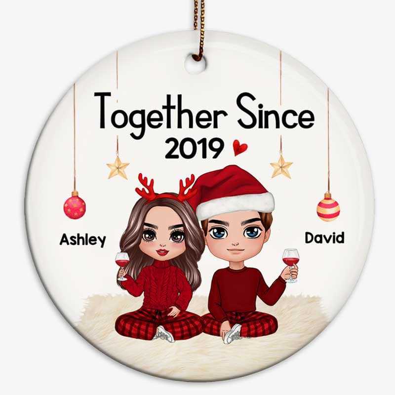 Doll Couple Sitting Christmas Personalized Circle Ornament