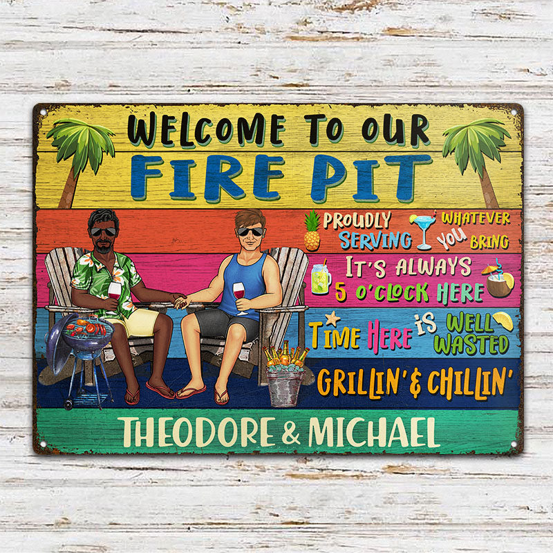 Grilling Couple Welcome To Our Pool Proudly Serving Whatever You Bring - Gift For Couples - Personalized Custom Classic Metal Signs