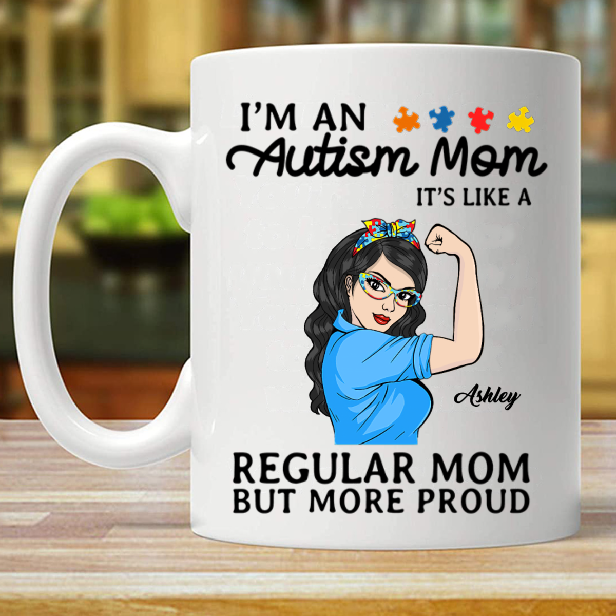 自閉症のお母さん おばあちゃん もっと誇りに思う 名入れマグカップ (両面印刷)