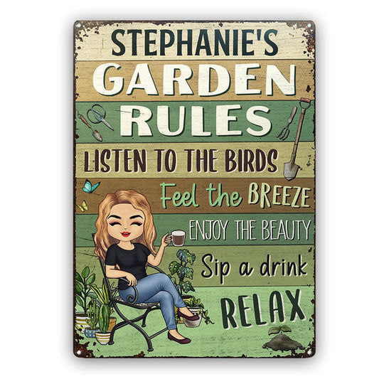 Garden Rules Feel The Breeze Enjoy The Beauty Gardening - Garden Sign - Personalized Custom Classic Metal Signs