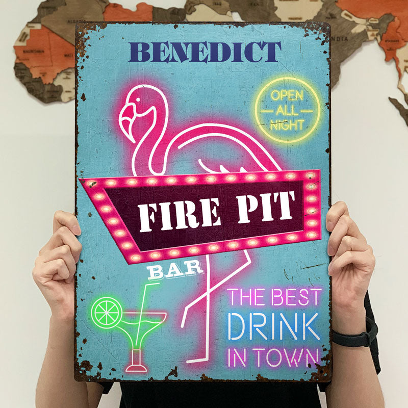 Neon Best Drinks Flamingo Lounge - Outdoor Decor Gift - Personalized Custom Classic Metal Signs
