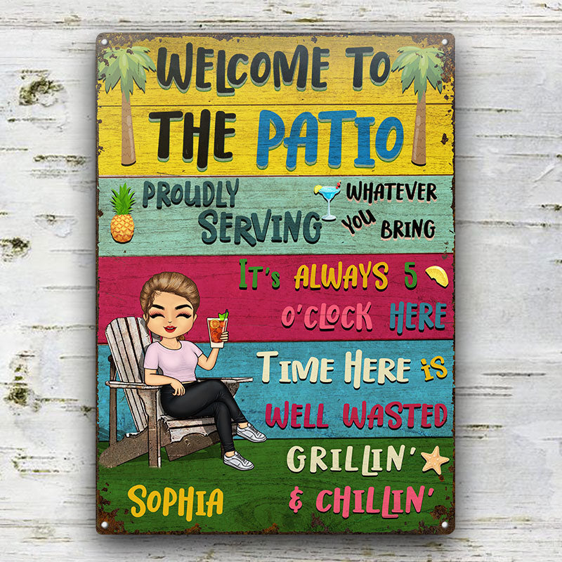 Patio Welcome Grilling Proudly Serving Whatever You Bring Single - Backyard Sign - Personalized Custom Classic Metal Signs