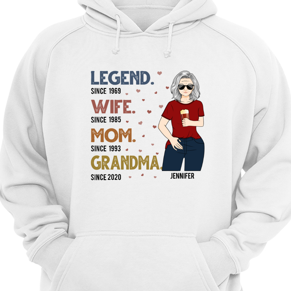 Legend Wife Mom Grandma - 家族へのギフト - パーソナライズされたカスタム パーカー スウェットシャツ