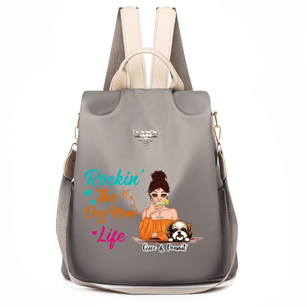 Rockin‘ Dog Mom Life Colorful Pattern Personalized Backpack
