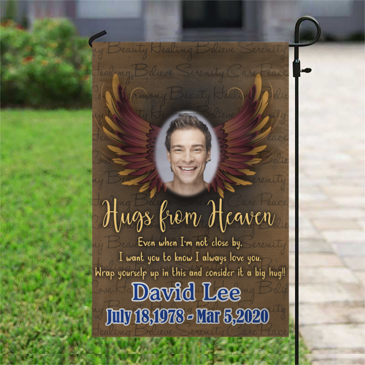 Hugs From Heaven Wings Personalized Photo Memorial Garden & House Flag