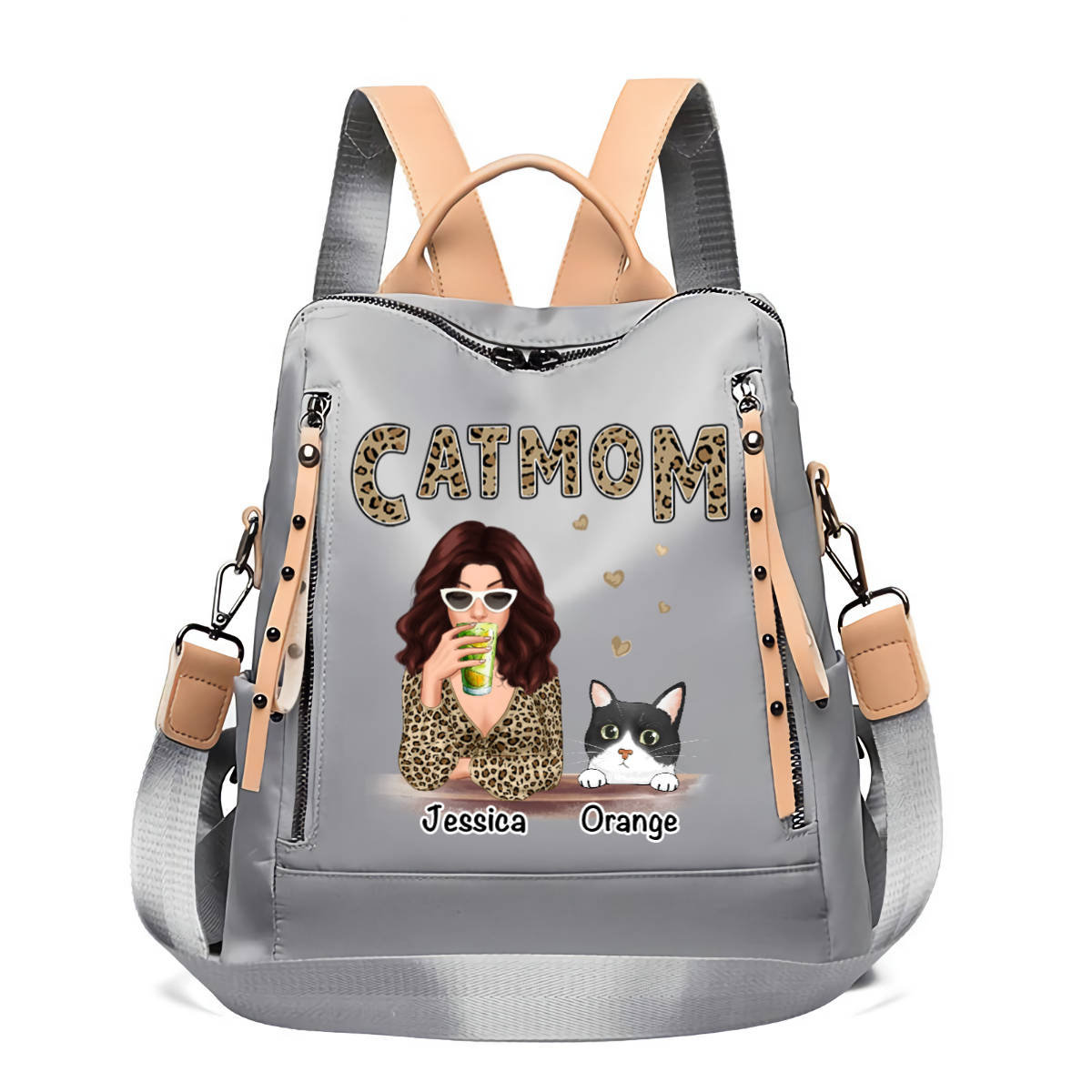 Leopard Shirt Cat Mom Personalized Backpacks