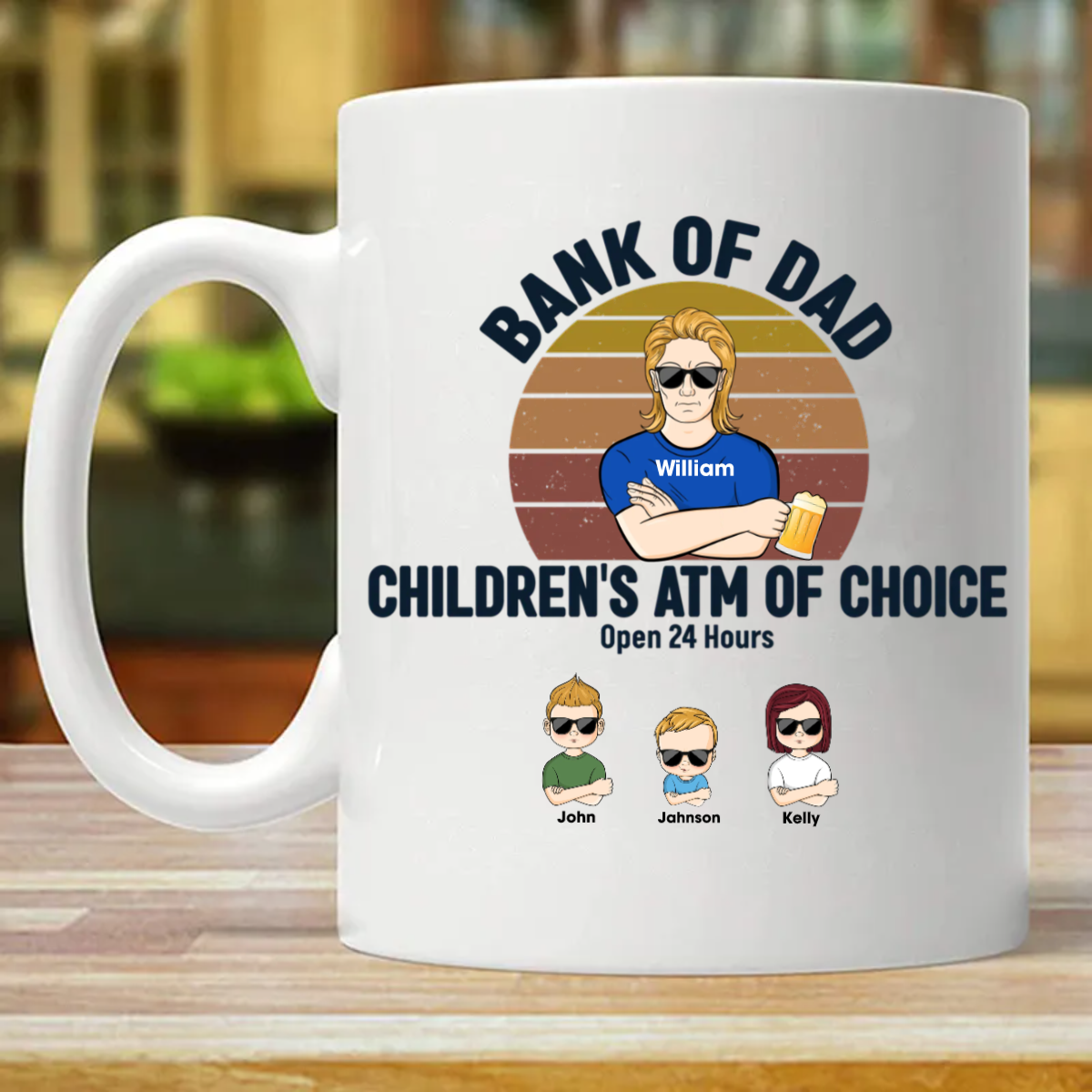 Bank Of Dad Children's ATM Of Choice - 父へのギフト - パーソナライズされたカスタムマグ (両面印刷)