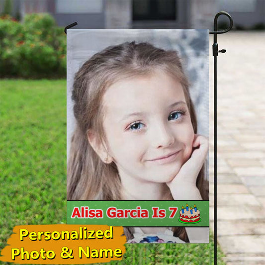 Personalized Birthday Photo & Name – Garden Flag