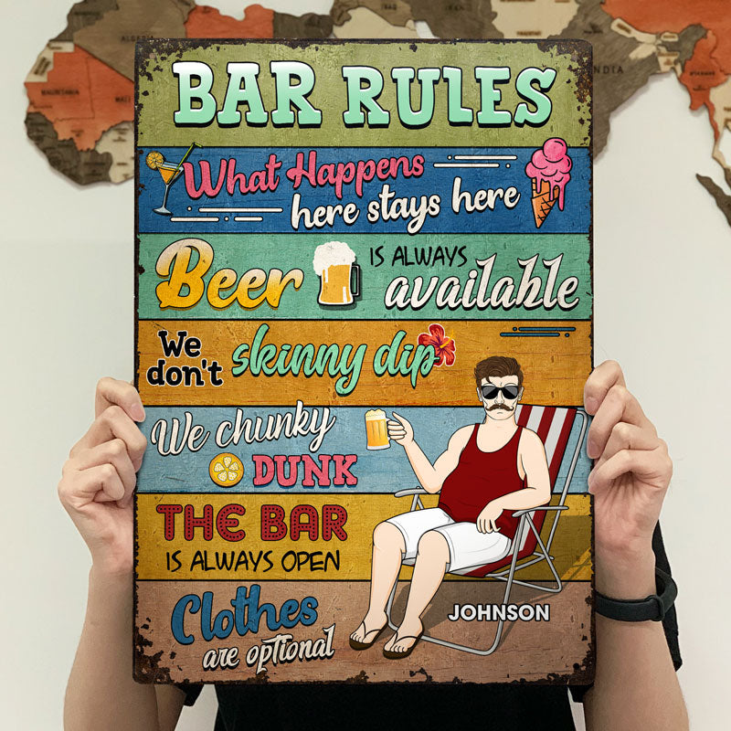 Beach Rules What Happens Here Stays Here - Outdoor Signs - Personalized Custom Classic Metal Signs