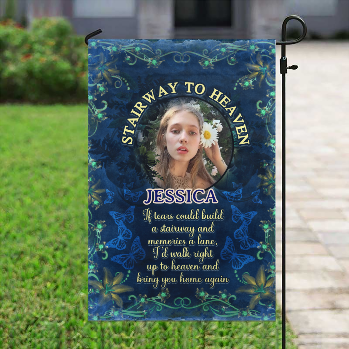 Stairway To Heaven Personalized Photo Memorial Garden & House Flag