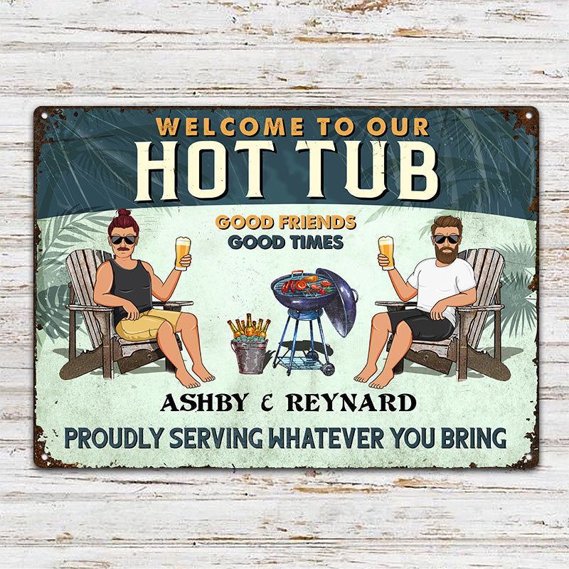 Poolside Vintage Grilling Listen To The Good Music Couple Husband Wife Pride - Backyard Sign - Personalized Custom Classic Metal Signs